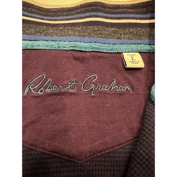 Robert Graham Sweater Men’s Large Flip Cuff Pullover Quarter Zip Navy - Picture 2 of 10